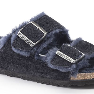 2. Birkenstock Arizona VL Shearling Midnight Suede Leather Wide Regular Slides (1020592)