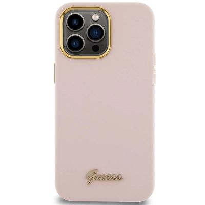 3. Guess Silicone Script Metal Logo & Frame case for iPhone 15 Pro - pink