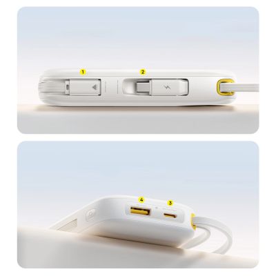7. Baseus EnerFill FC31 20000mAh 22.5W Powerbank with Digital Display and 2 Built-in Cables (USB-C + Lightning) - White