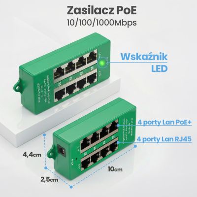 21. Extralink Gigabit PoE Injector 4 Port Active, 4 Gigabit 802.3at/af ports, Mode A