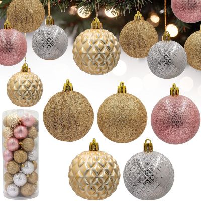 PLASTIC DECORATIVE BALL 6CM SET 35 PCS PINK GOLD