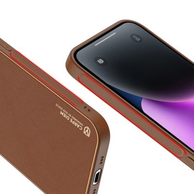 8. Dux Ducis Yolo iPhone 14 case elegant brown faux leather cover