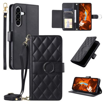 Samsung Galaxy A37 5G Leather Wallet Case with Stand and Shoulder Strap - Black