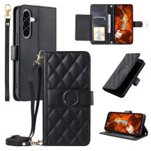 Samsung Galaxy A37 5G Leather Wallet Case with Stand and Shoulder Strap - Black