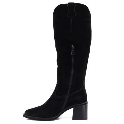 7. Women's leather cowboy boots with heels, suede, black, Vinceza 133103