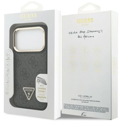 8. Guess 4G PU Triangle Logo & Stand Camera Magsafe Case for iPhone 17 Pro - Black