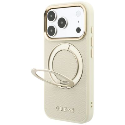2. Guess Ring Stand 360 Grained Classic Logo MagSafe case for iPhone 18 Pro Max / 17 Pro Max - beige