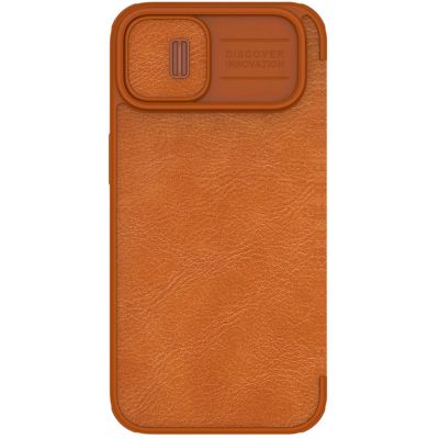 4. Nillkin Qin Leather Pro Case iPhone 14 Plus Camera Cover Holster Cover Flip Case Brown