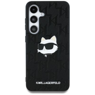 3. Karl Lagerfeld Leather Monogram Pin Logo Choupette Head Samsung Galaxy S25 Case Black