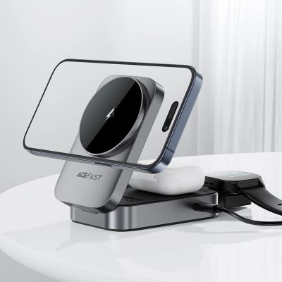 5. Acefast E22 3-in-1 Wireless Inductive Charging Station, MagSafe Compatible - Gray
