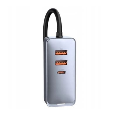 4. Baseus Share Together 120W PPS Car Charger 2xUSB-A 2xUSB-C with Extension Cable - Gray