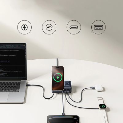 13. Baseus NOMOS 140W Qi2 5-in-1 Wireless Charging Station with Retractable USB-C Cable and Digital Display - Black