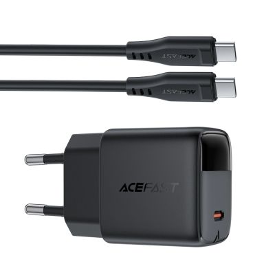 3. Acefast A113 GaN PD 20W USB-C Wall Charger with Display with USB-C Cable - Black