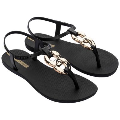 7. Ipanema Sandal Class women's fashionable black and gold flip-flops
