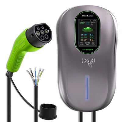 13. Qoltec EV Charging Station 2in1 Type2 22kW Wi-fi LCD RFID 3 Phase Wallbox 5m