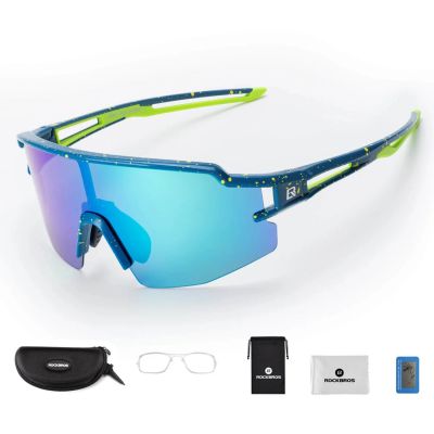 3. Rockbros Polarized Cycling Glasses with UV Protection and Corrective Insert Blue Lenses - Blue