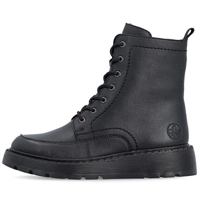 9. Women's leather ankle boots with platform, black, Rieker 70410-00