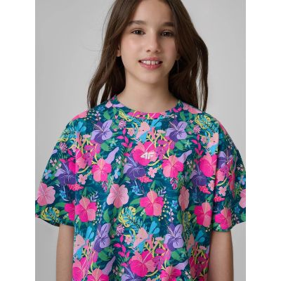 Girls' boxy T-shirt with print 4F 4FJRAW26TTSHF4243-90A