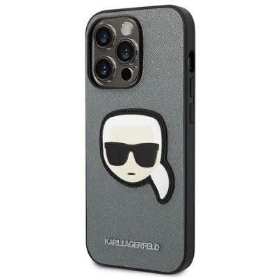 2. Karl Lagerfeld Saffiano Karl's Head Patch case for iPhone 14 Pro Max - silver