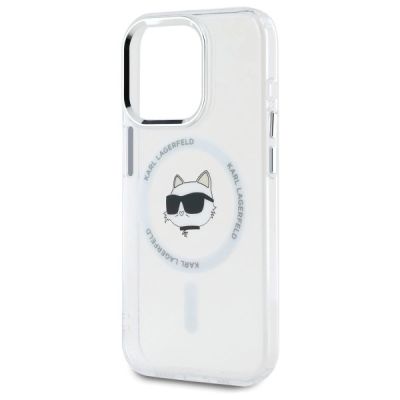 6. Karl Lagerfeld IML Metal Choupette Head MagSafe iPhone 15 Pro Case - White
