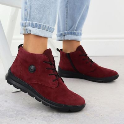 12. Women's leather suede ankle boots in burgundy Rieker Z0022-35