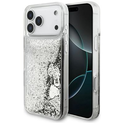 Guess Liq case. Glitter Charms for iPhone 17 Pro Max - silver