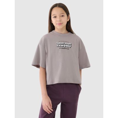 2. Girls' oversize printed crop top 4F 4FJRSS25TTSHF2587-83S