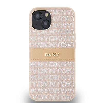 3. DKNY Leather Mono Stripe & Metal Logo case for iPhone 15 / 14 / 13 - pink