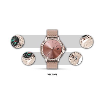 14. VELTORI VT320-1 Women's Smartwatch Gold Bracelet + Pink Silicone Strap