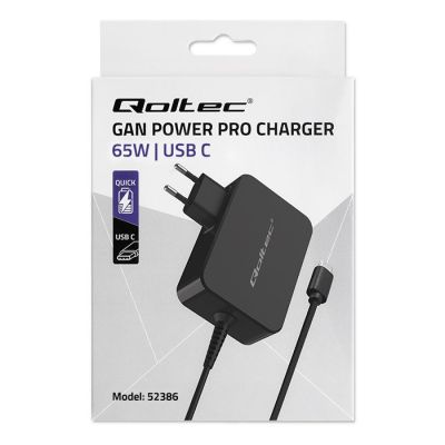 10. QOLTEC GaN POWER PRO Charger | 1x USB-C | 65 W | 5–20 V | 3–3.25 A | BLACK