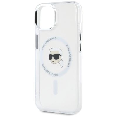 6. Karl Lagerfeld IML Metal Karl Head MagSafe Case for iPhone 15 White