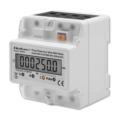 10. QOLTEC THREE-PHASE ENERGY CONSUMPTION METER FOR DIN RAIL | 230V | LCD | 4P