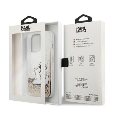 8. Karl Lagerfeld Liquid Glitter Choupette Fun Case for iPhone 13 / 13 Pro - Transparent Gold