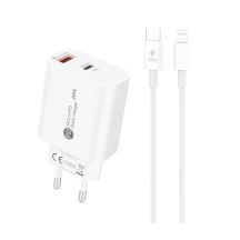 A6MaxL 20W USB-A USB-C Wall Charger with 1m USB-C - Lightning Cable - White