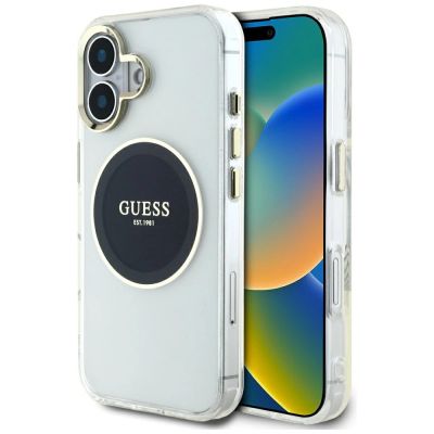 Guess IML Metal Colored Circle Classic Logo MagSafe case for iPhone 16 - black