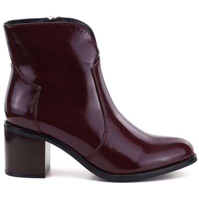 Women's high-heeled patent leather burgundy ankle boots M.Daszyński MR2337