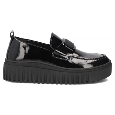 2. Women's leather platform moccasins, patent leather, black, Filippo DP8269