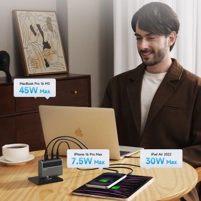 5. Cuktech CUKAD1003EUG GaN 100W Wall Charger 2 x USB-C 1 x USB-A with USB-C Cable - Gray