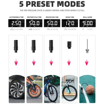 3. Rockbros 42720001001 Electric Bike Pump with LED Display + USB-C - USB-A Cable - Black