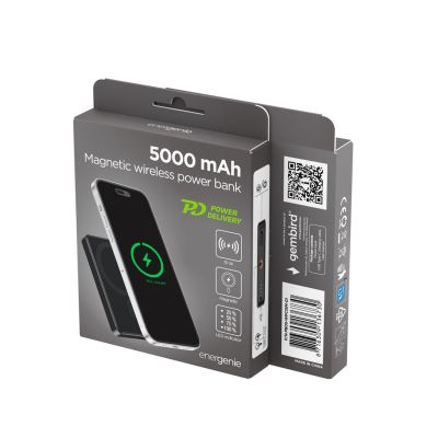 7. GEMBIRD POWERBANK WITH WIRELESS CHARGING 15W 5000MAH, BLACK