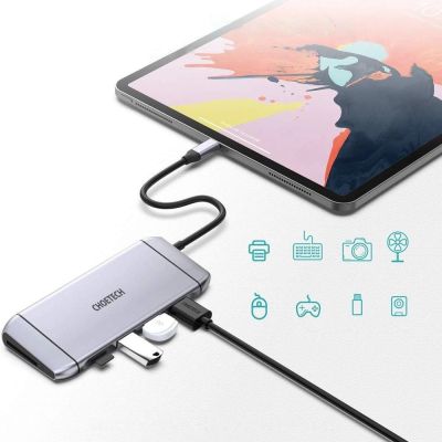 6. Choetech 9in1 multifunctional USB Type C HUB - 3x USB 3.2 Gen 1 / SD and TF memory card reader / HDMI 4K 30Hz / VGA Full HD 60Hz / USB Type C / RJ45 gray (HUB-M15 gray)