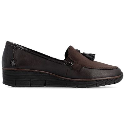 2. Rieker 53771-25 women's leather wedge shoes, comfortable brown