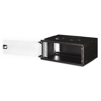 12. 19" 4U wall-mounted network cabinet, SOHO PRO 240 x 540 x 400 mm, glass door, black, unassembled, 60 kg