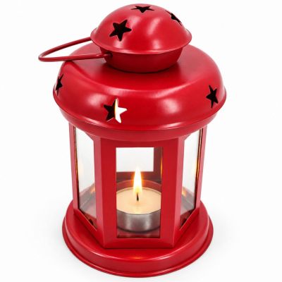 4. RED TEA LIGHT LANTERN CANDLE HOLDER