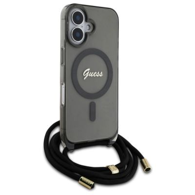 3. Guess Crossbody Cord Script MagSafe iPhone 16 Case - Black