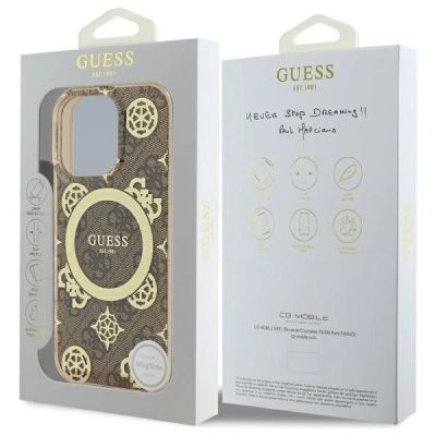 8. Guess IML Peony On 4G Background MagSafe Case for iPhone 16 Pro Max - Brown