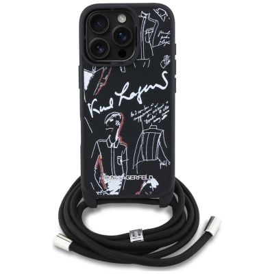 2. Karl Lagerfeld Crossbody Grained Pattern & Logo Case for iPhone 16 Pro Max - Black