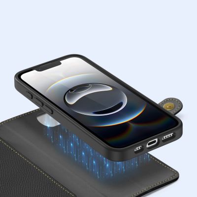 6. Dux Ducis Lawa Leather Case for iPhone 16e / 17e with Detachable Magnetic Wallet - Black