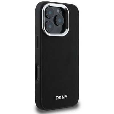 4. DKNY Plain Silver Logo MagSafe iPhone 16 Pro Max Case - Black