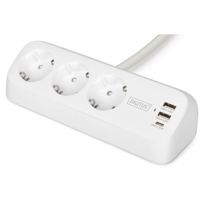 2. Digitus 3-Way Office Power Strip with 2 USB-A and 1 USB-C Ports, White